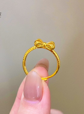 沙金在逃公主蝴蝶结开口女戒指黄金色麻花时尚叠戴指环送女友礼物