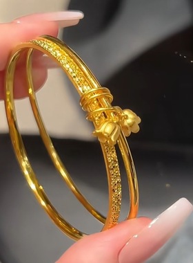 2025新款沙金铃兰花双环超闪碎碎冰手镯女士温柔气质百搭手环手饰