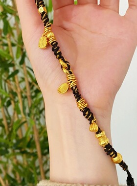 越南沙金国风多元素黑金编绳手链大吉大利五帝钱手串diy配件手饰