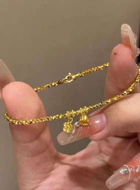 小红书同款黄金色沙金铃兰花碎金子手链女轻奢复古气质感弹力手串