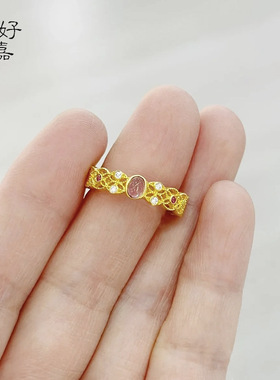 2026女士沙金凤眼戒指高级感黄金色指环复古宫廷风粉钻送礼首饰女