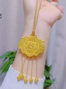 黄金色沙金diy配件镂空花丝镶嵌天子门生龙凤流苏锁包项链吊坠