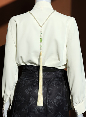 2026新款汉服长款复古旗袍项链女中国风手作马面裙珍珠软璎珞衣链