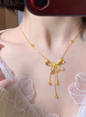 2026款黄金色蝴蝶流苏在逃公主项链女金店同款沙金轻奢个性锁骨链
