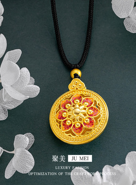 女士黄金色微镶树叶镂空吊坠锁骨链越南沙金珐琅点钻八宝罗盘项链