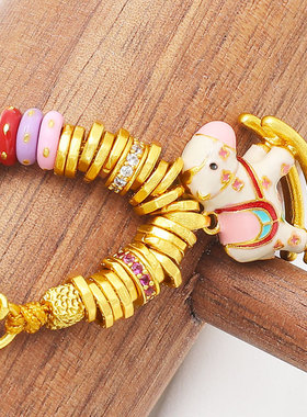 2026时尚沙金盘缠手串梦幻多巴胺木马星星编绳高黄金色彩虹手链女