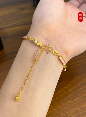 复古蜜粉十里红妆珍珠手链沙金手串高级感粉色伴手物礼中式女