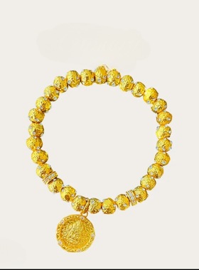 2025新款沙金点钻锤纹星球黄财神手链非礼勿言捂脸佛手串手饰送礼