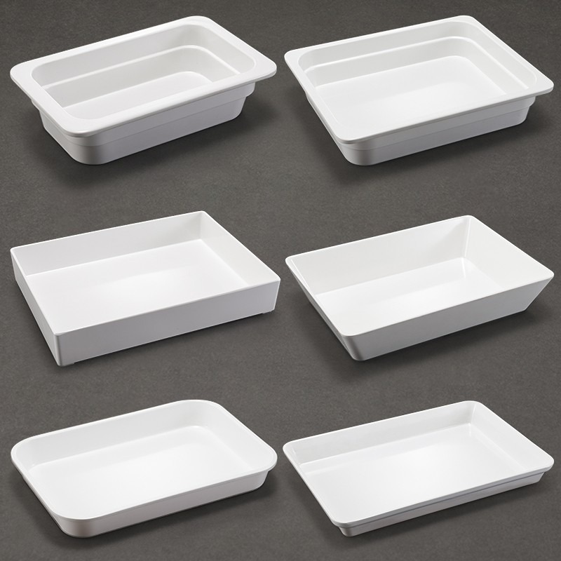 鸭货摆盘长方形塑料卤菜盘密胺商用展示盘子熟食盘份数盘白色托盘-图0