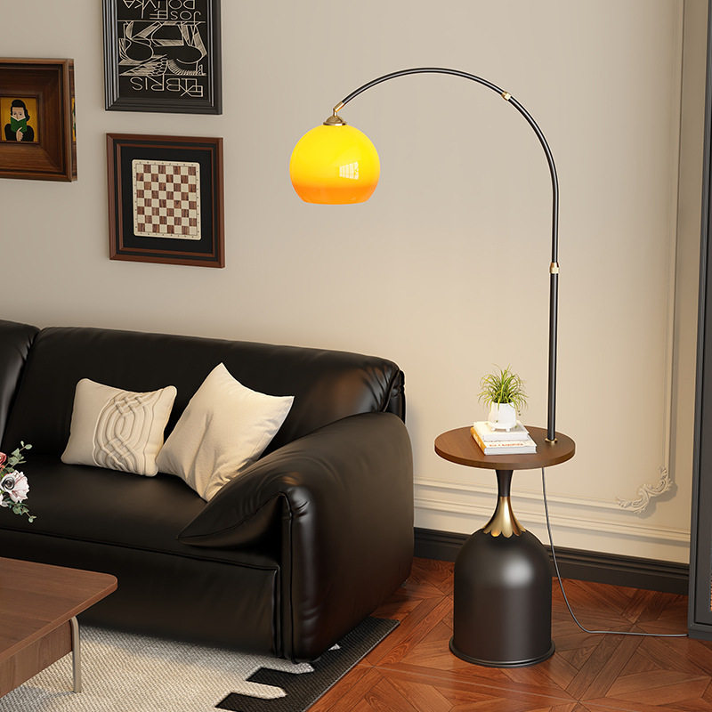 柚子钓鱼落地灯带置物架茶几一体中古风客厅沙发旁边装饰摆件台灯,淘宝优惠券,粉丝福利购,淘宝优惠卷