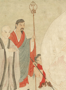 丁云鹏 扫象图佛画工笔人物国画竖幅立轴微喷复制名家佛画装饰画