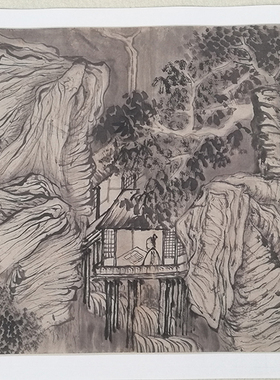 1:1清石涛奇峰怪石图山水画国画艺术微喷古代名画复制品装饰画