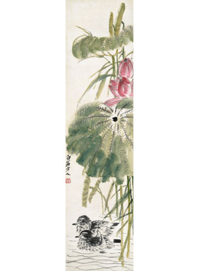 齐白石荷花鸳鸯国画微喷复制