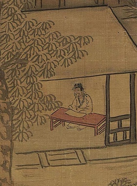 唐寅山静日长图山水画微喷