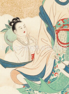 仕女图人物国画抽象画字画装裱-张大千-蟠桃献寿名家字画复制品