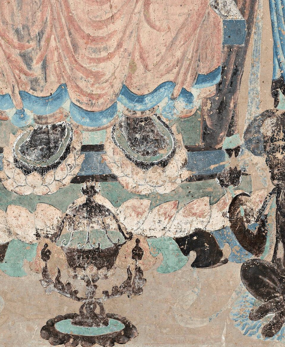 敦煌莫高窟壁画 弥勒说法图 古代佛像绘画临摹学习画稿佛堂装饰画
