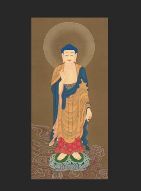 国画佛像西方三圣艺术微喷真迹复制品南无阿弥陀佛像装饰画芯临摹
