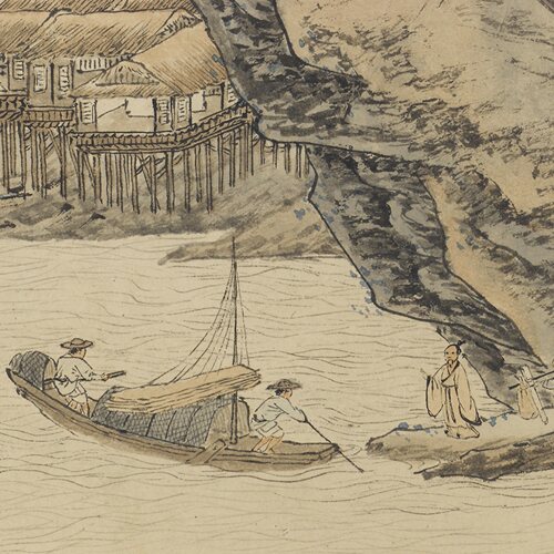 明 仇英 摹李晞重江叠嶂图 名家山水画真迹长卷微喷复制品学习 - 图0