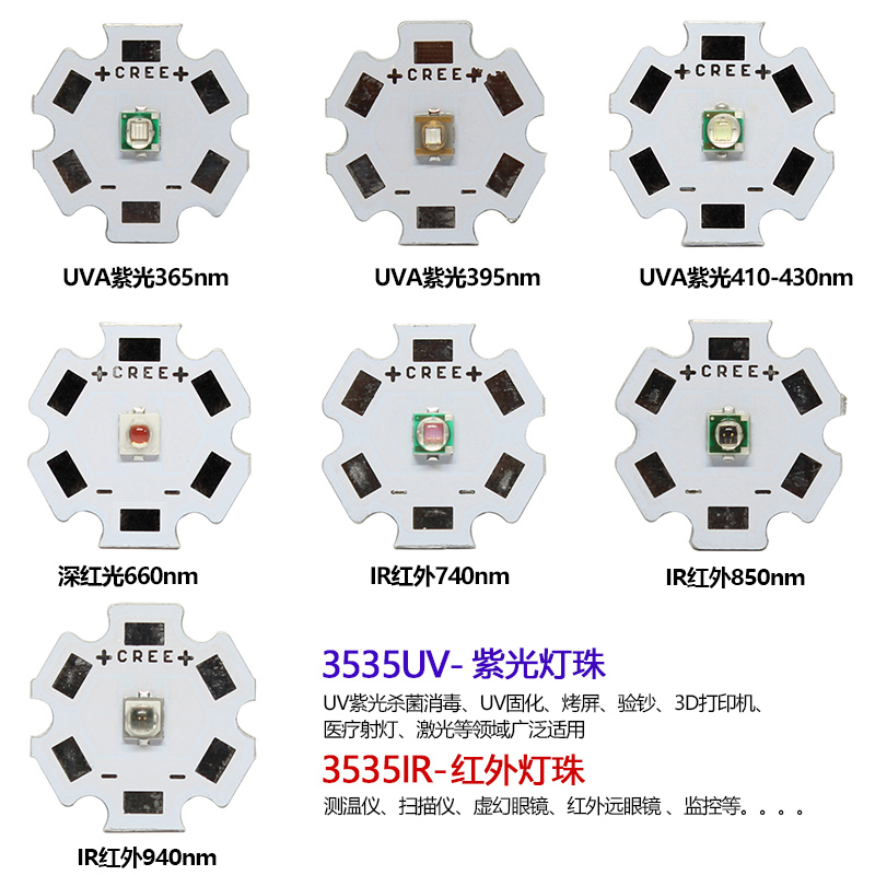 LED灯珠3W365 395 660nm红外940nm绿黄紫粉冰蓝3535XPE固化UV光源 - 图1