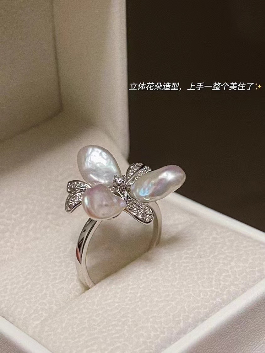 天然无核花瓣巴洛克戒指戒指开口可调节 - 图0