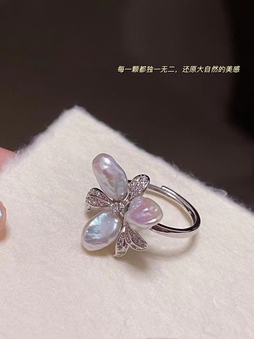 天然无核花瓣巴洛克戒指戒指开口可调节 - 图3