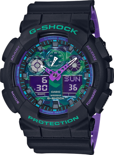 卡西欧男手表Casio G-Shock黑紫模拟石英防震防水礼物GA100BL-1A-图2