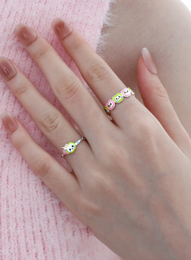 伤心青苹果眼泪戒指原创纯银S925小众可爱卡通童趣食指戒银饰
