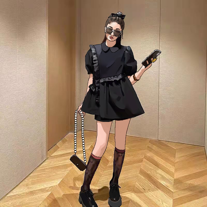 2023年早春新款女法式小黑裙别致设计高级感小香风黑色连衣裙子夏
