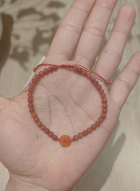 原创手工编织藏式棉线手绳天然老蜜蜡平安扣柿子饼手串粽子款手链