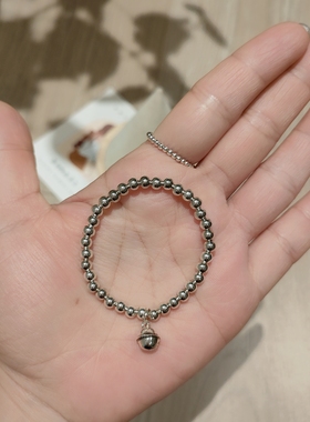 包邮香港正生纯银S925纯银光珠招财铃铛亲子款手串DIY银宝宝手链