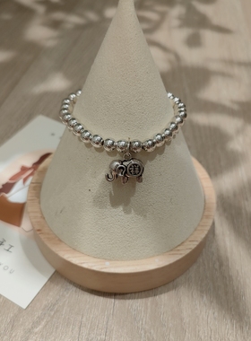 S925纯银吉祥小象手链女小众设计个性泰银大象时尚百搭银珠手串
