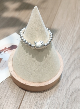 香港正生纯银s925时尚亲子款kt手链女简约百搭光珠铃铛手串送女友