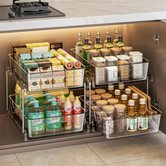 Kitchen countertop storage rack inside cabinet pull-out storage rack