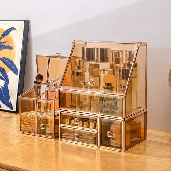 Kaman light luxury glass cosmetics storage box dustproof