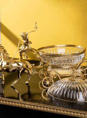 水晶鹿拉车马糖果盒奢华客厅摆件