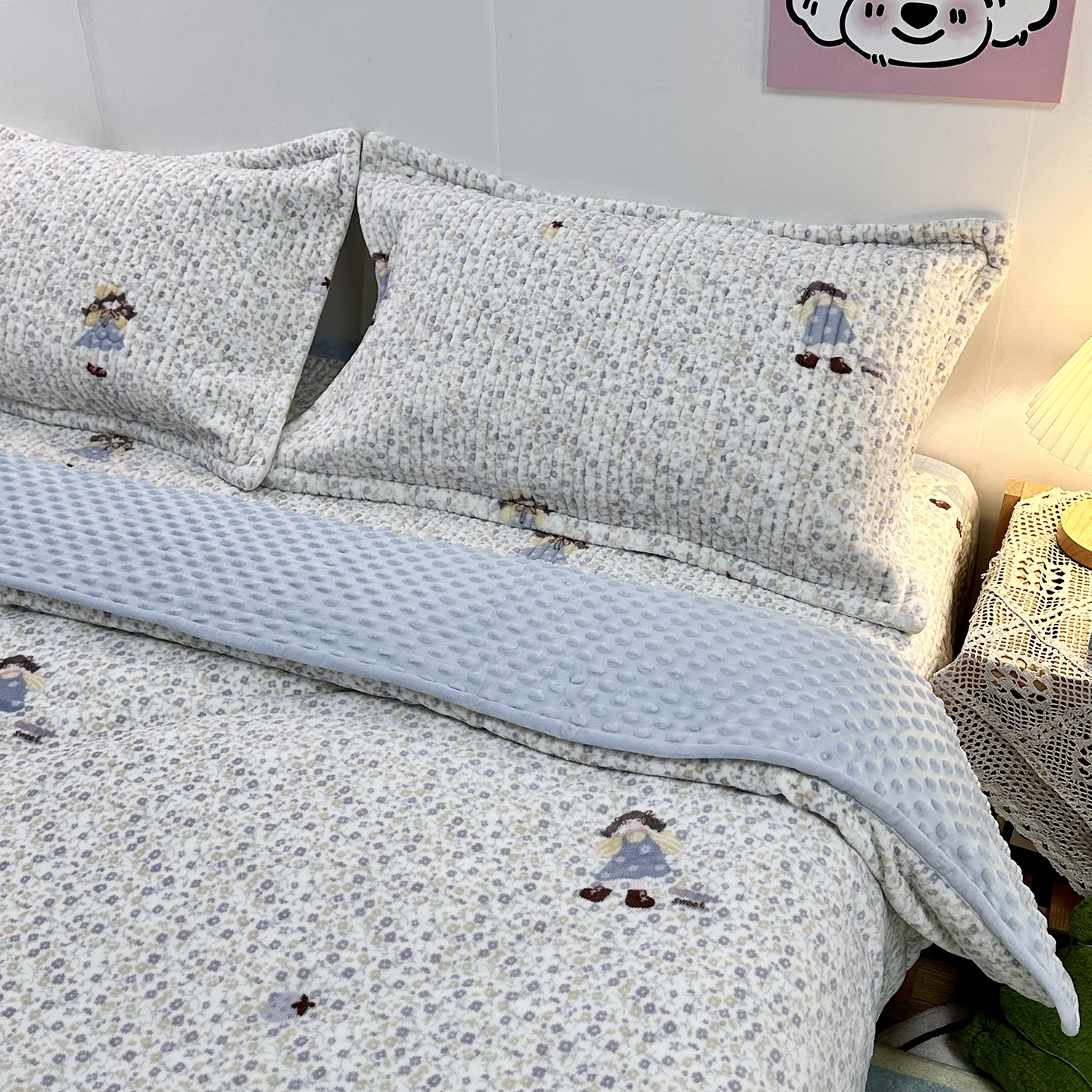 2025新款牛奶绒新款印花高克重豆豆绒夹棉床盖三件被套四件套热款