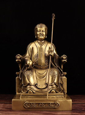 铜土地公婆神像摆件纯铜坐龙椅土地财神铜像大号家用供养福德正神