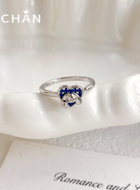 爱心格子滴油小狗开口可调戒指