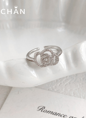 镂空玫瑰锆石开口可调女戒