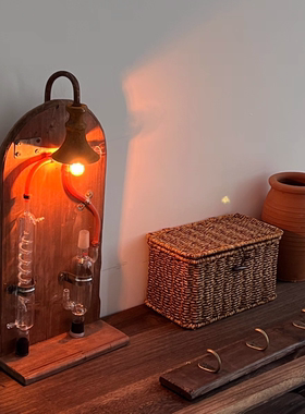 北欧手工实木艺术摆件黄铜工业中古玻璃试管创意桌搭台灯壁灯