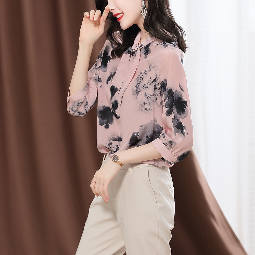 杭州女夏2020新款女装短袖水墨衬衫 伊惠连衬衫