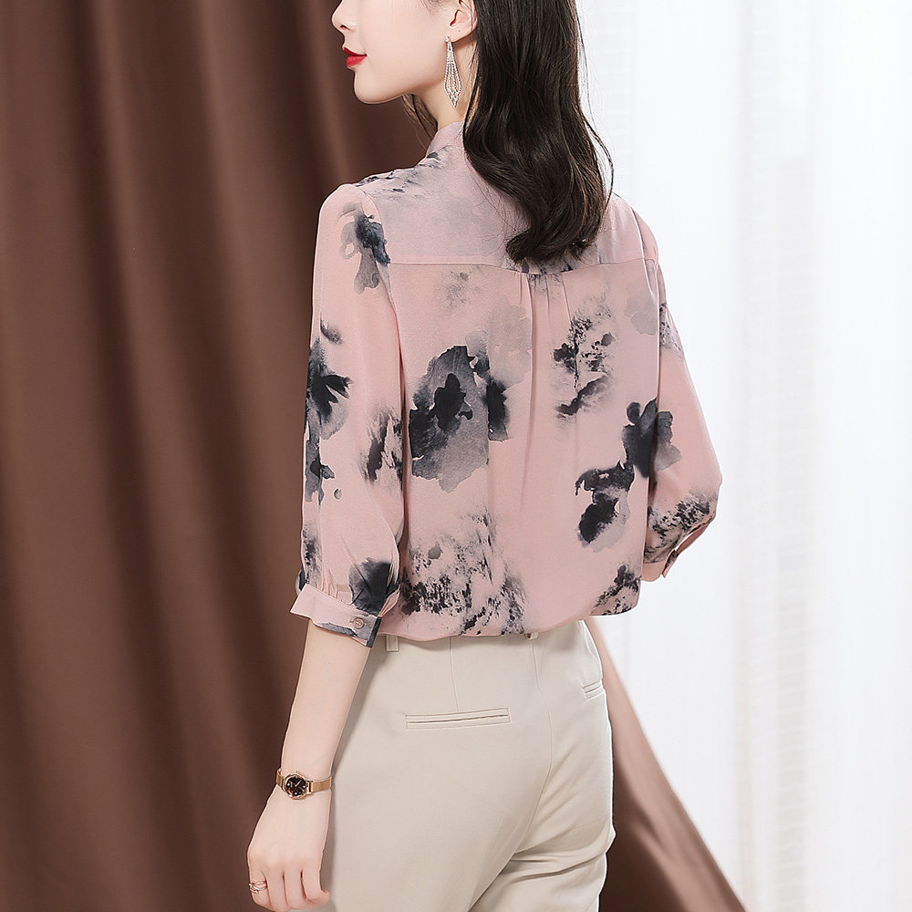 杭州女夏2020新款女装短袖水墨衬衫 伊惠连衬衫