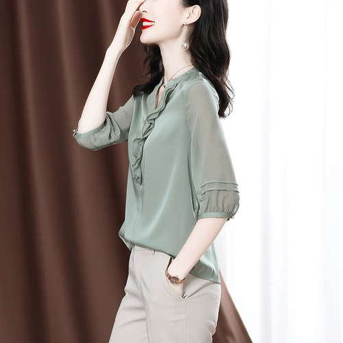 Шелковая летняя элитная рубашка, короткий рукав, в западном стиле