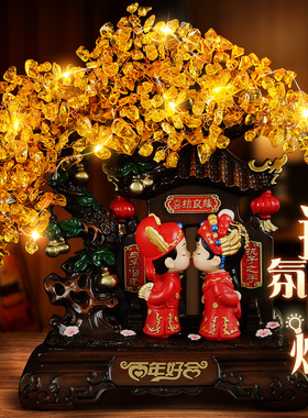 吉善堂情侣娃娃招财树摆件