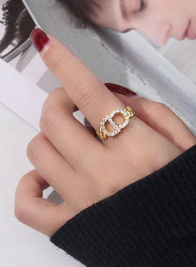 小众设计感字母CD戒指开口可调节