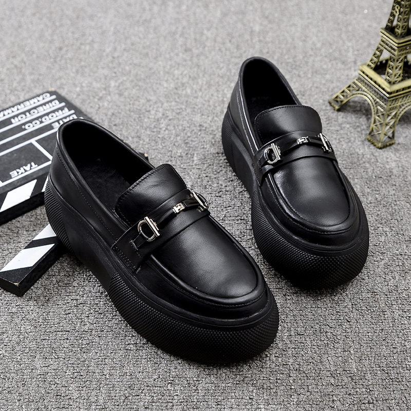 欧洲站2025春季新款女鞋英伦风真皮马毛厚底单鞋时尚百搭松糕鞋 - 图2