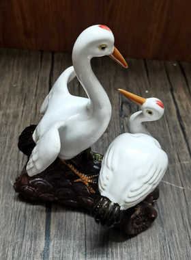 装饰品一对工艺品松鹤陶瓷礼品