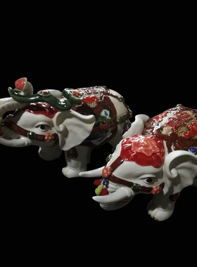 石湾公仔陶瓷博古架书房大象摆件