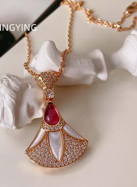 时尚轻奢小裙子白贝母扇形耳环项链套装女夸张大气小众设计高级感