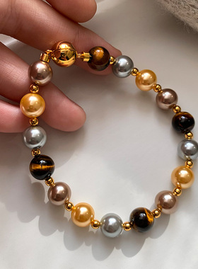 天然虎眼石串珠手链叠戴女轻奢高级感美拉德百搭糖果珍珠磁吸手串